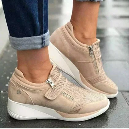 Qengg Women Casual Shoes 2020 New Fashion Wedge  Flat Shoes Zipper Lace Up Comfortable Ladies Sneakers Female Vulcanized Shoes