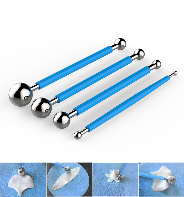 4Pcs Metal Ball 8 Head Pen Fondant Cake Decorating Modelling Tools