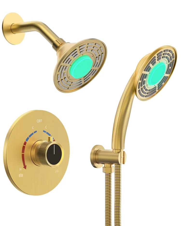 SFS-1022-GD5 EVERSTEIN LED Shower Head Shower Faucet Set with Rough-in Valve in Brushed Gold