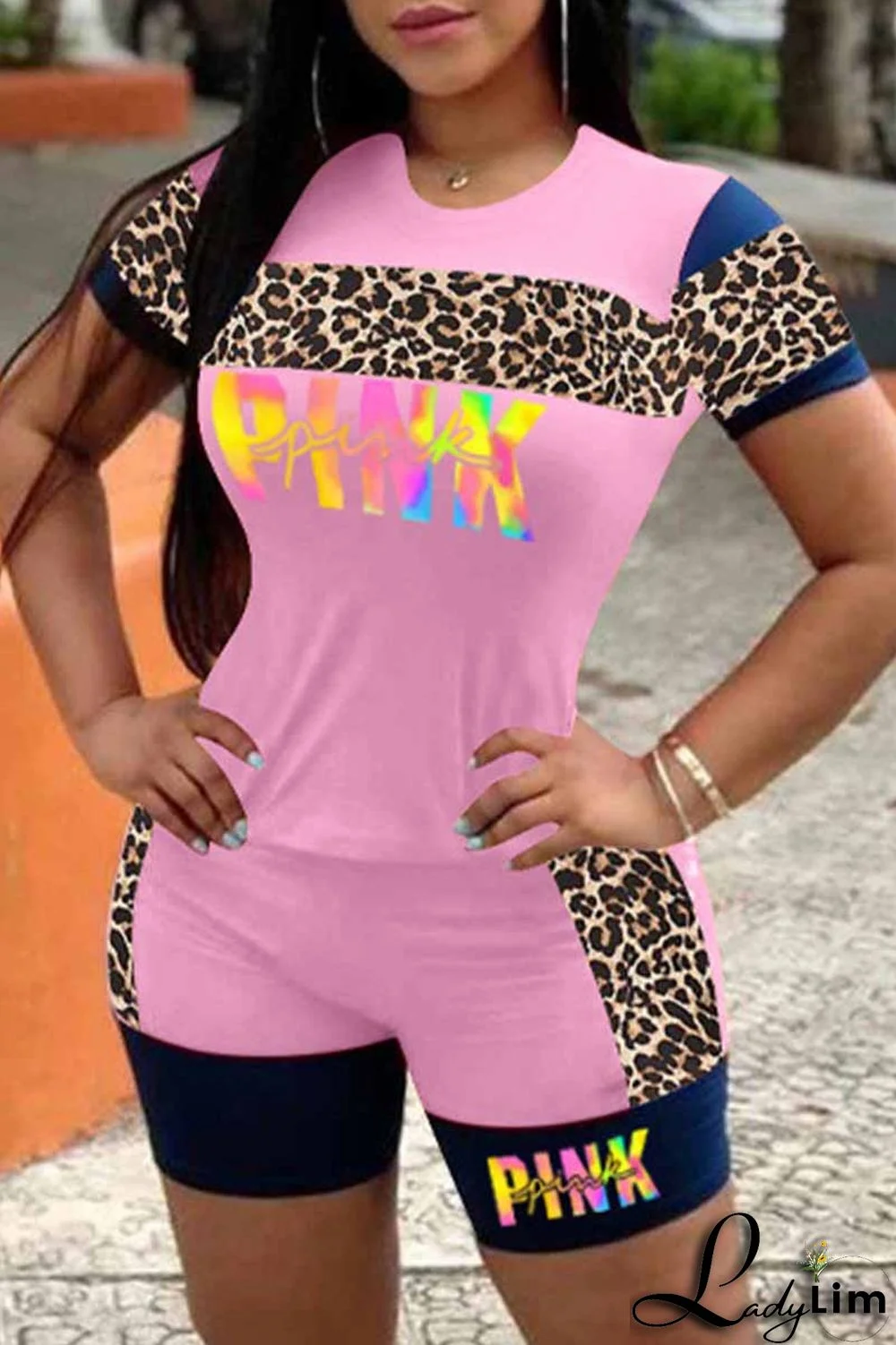 Yellow Casual Street Print Patchwork Letter O Neck Short Sleeve Two Pieces