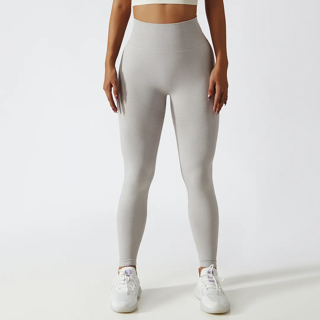 Hergymclothing Ivory White high waist squat proof comfort peach lifting non see through slimming fit shaping seamless yoga textured pants for sale