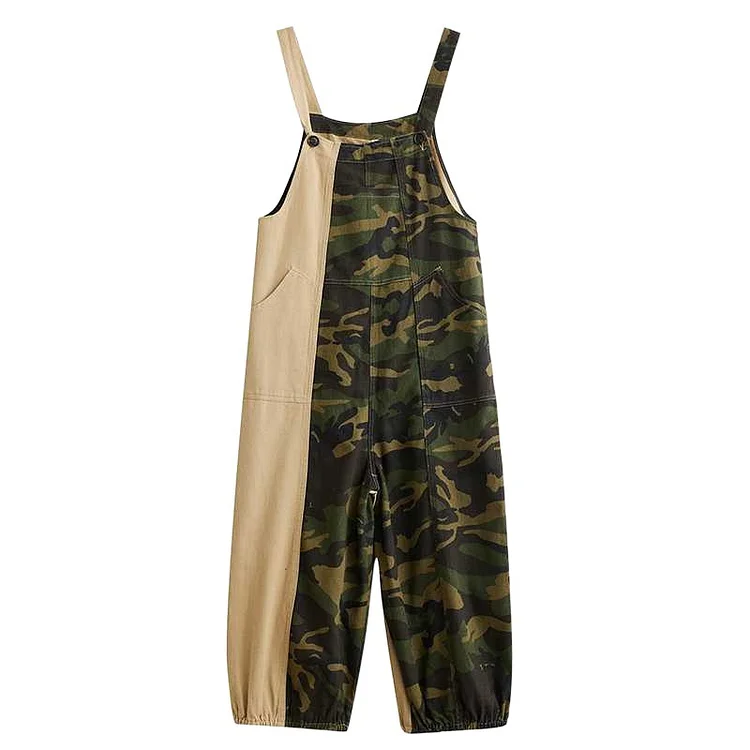 Loose Denim Camouflage Strap Jumpsuit
