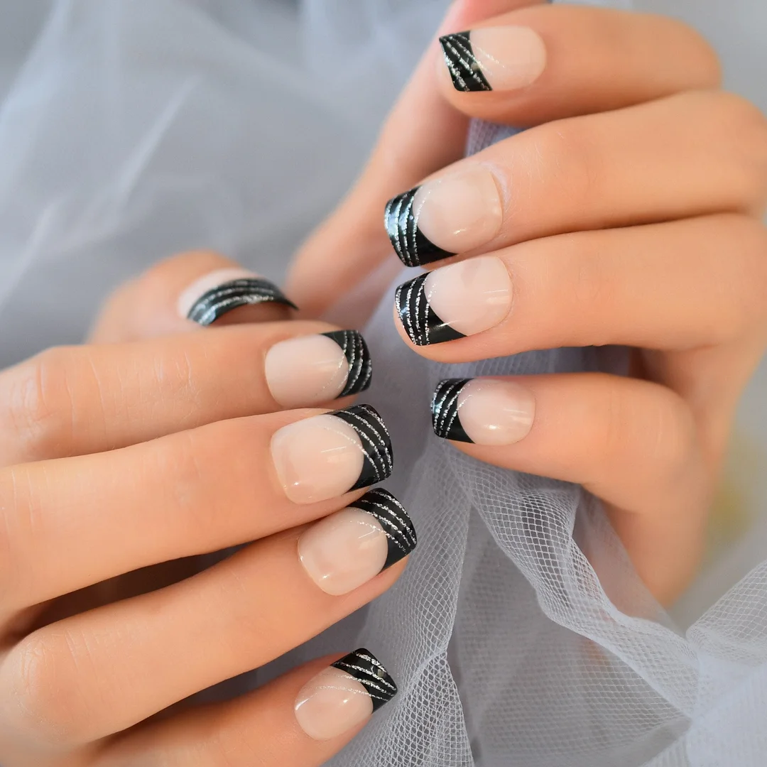 Purple Gum Glitter Starry Sky Design Full Cover Nails Coffin Medium-Short Putty Lovely Charms Reuseable Detachable False Nails-Nail Inspo