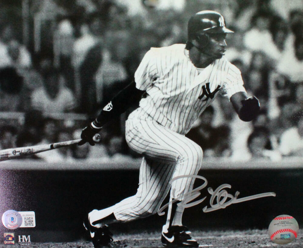 Deion Sanders Autographed NY Yankees 8x10 B&W Swinging Photo Poster painting-Beckett W Holo