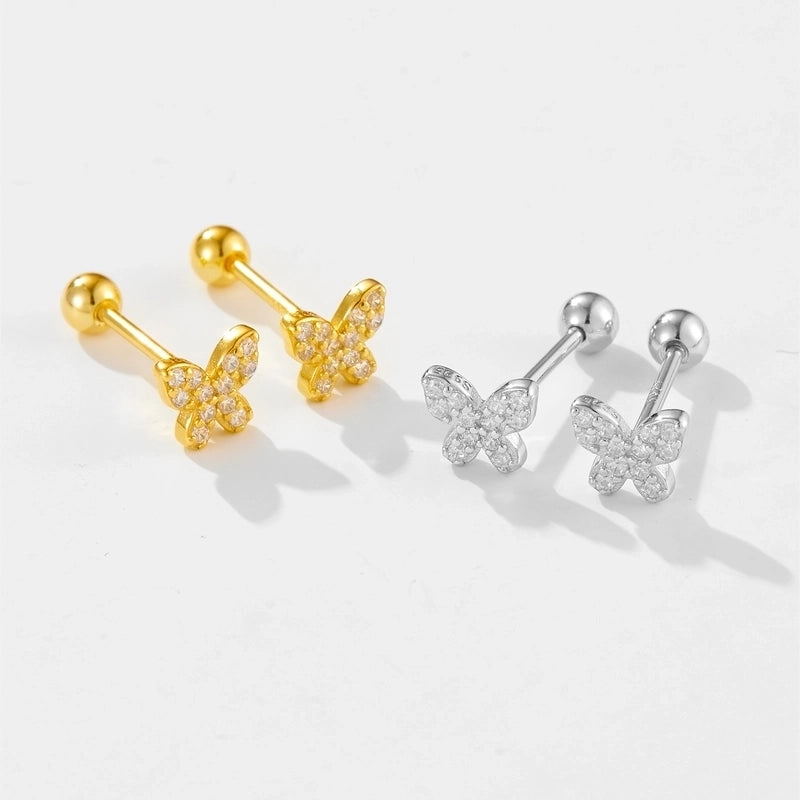 1 Pair 925 Sterling Silver Zircon Butterfly Ear Studs