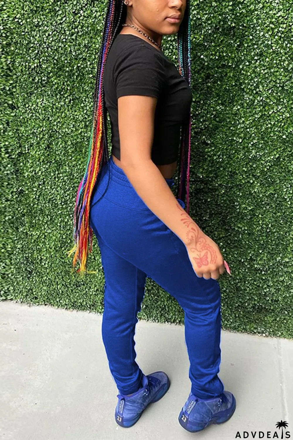 Blue Fashion Casual Solid Mid Waist Trousers