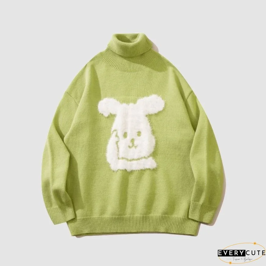 Rabbit Pattern Turtleneck Sweater