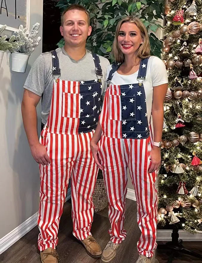 The Unisex Independence Day Flag Couple Jumpsuit Pants Women and Men Cargo Pants