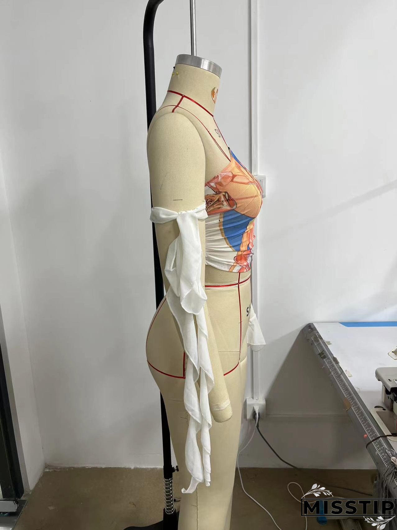 Summer Street Slash Shoulder Single Sleeve Print Women Crop Slim Top