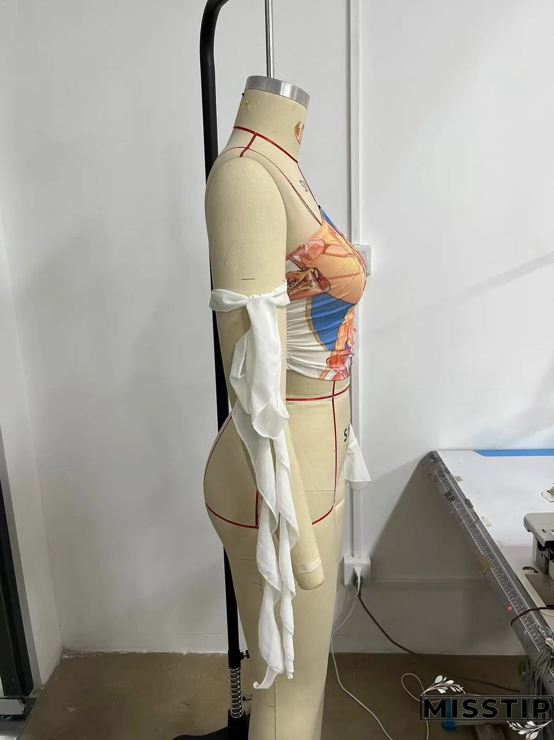 Summer Street Slash Shoulder Single Sleeve Print Women Crop Slim Top