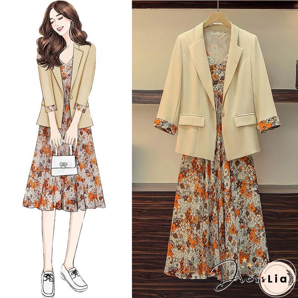 Fashion Blazer+Floral Sleeveless Dress P11506