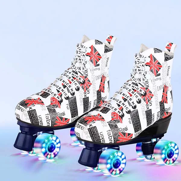 Four-Wheeled White Adult Flash Luminous Roller Skates