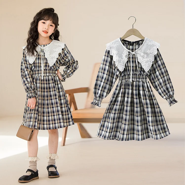 チェック柄切り替え ファッション 配色 可愛いコーデ キッズコーデ 女の子 ワンピース
