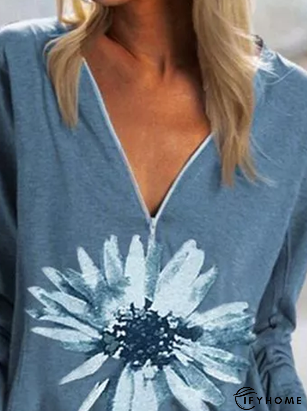 Blue V Neck Vintage Top | IFYHOME