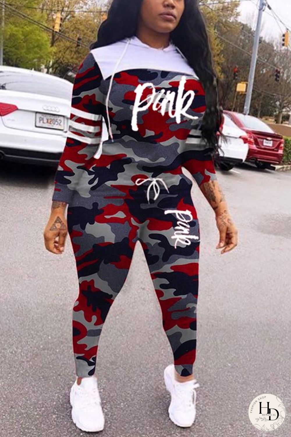 Army Green Casual Fashion Patchwork Camouflage Print Two Pieces