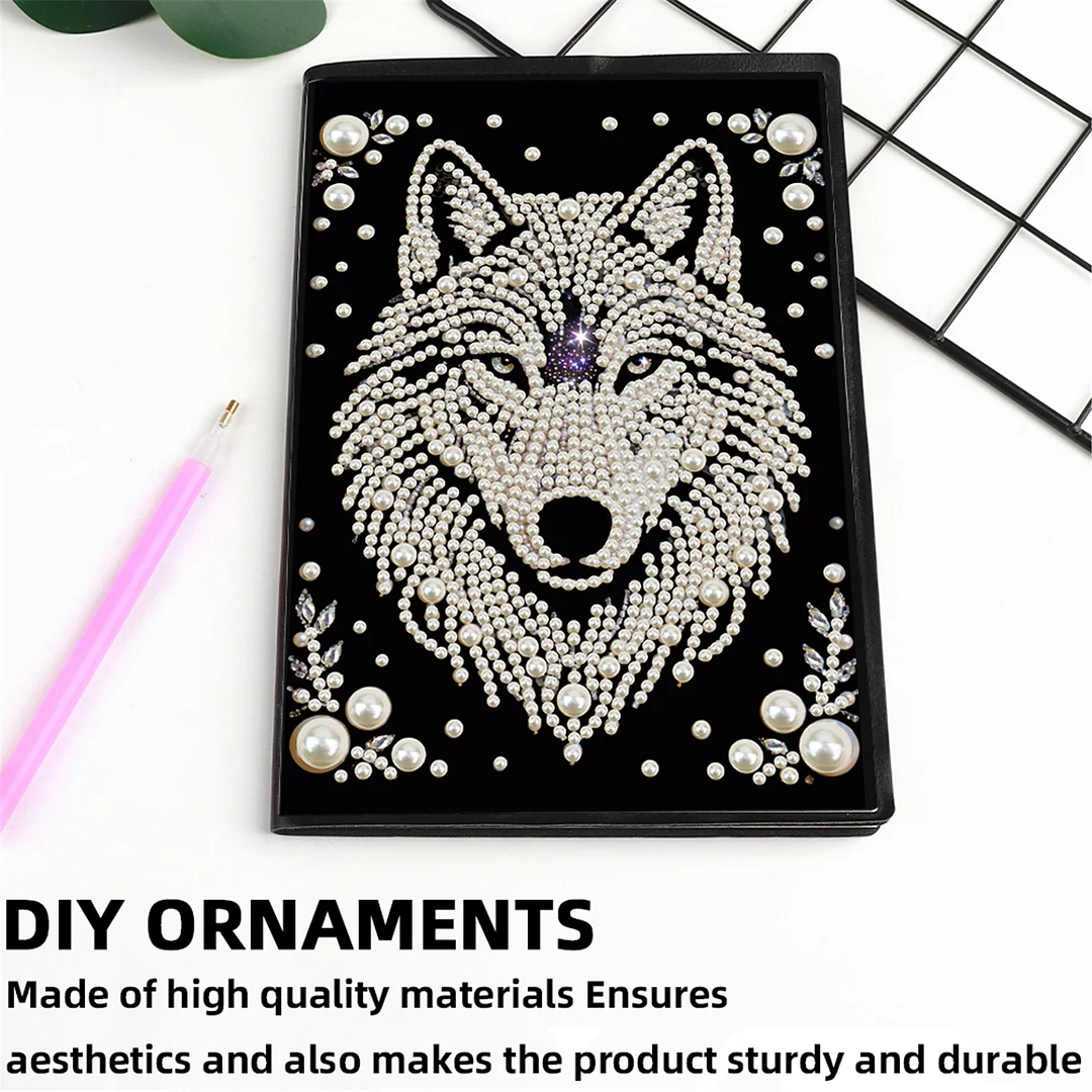 Wolves Partial Pearl DIY 50 Pages A5 Diamond Painting Notebook Special Shaped Diamond Art Diary Book Kits Wireless Strip 5D Crystal Art Paintings Sketchbook for Art Drawing