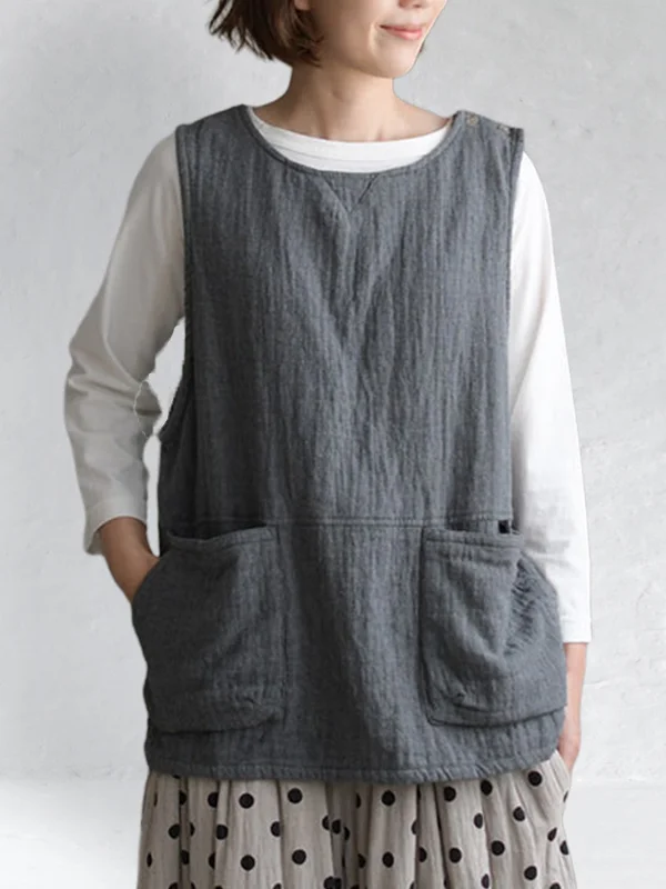 Vintage Linen Buttons-Deco Vest
