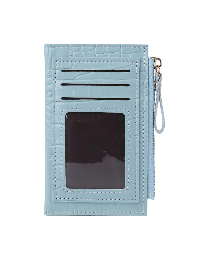 Retro Women PU Alligator Pattern Card Holder Contrast Color Wallet (Blue)