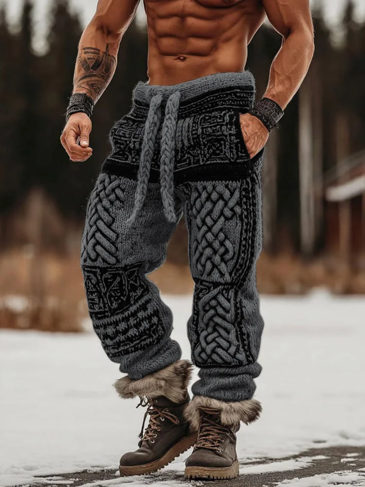 Men's Viking Celtic Knot Pattern Art Cozy Knit Sweatpants
