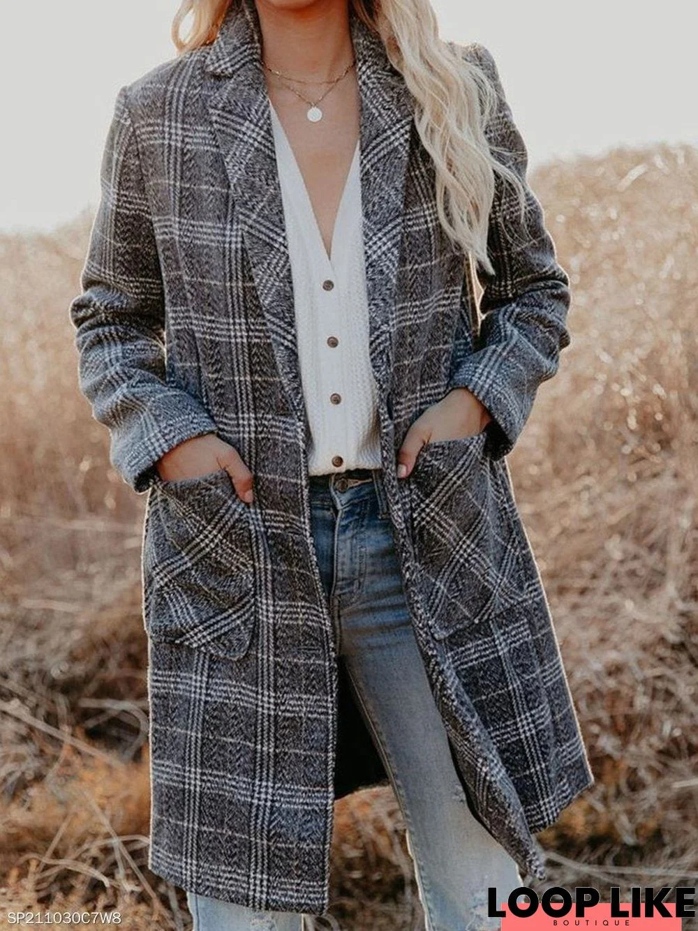 Plaid Lapel Slim-Fit Coat