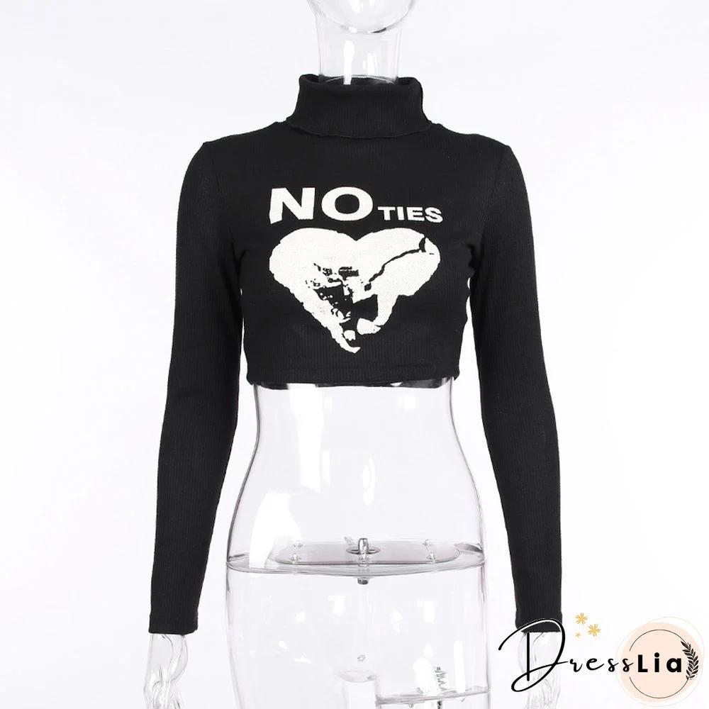 No Ties Printed Thread Long Sleeve High Neck T-Shirt