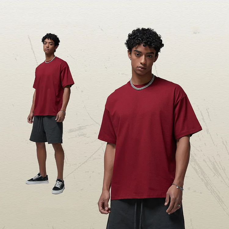 Premium Weight Cotton Crewneck T-Shirt - Bajia Wine Red  Stunahome.com