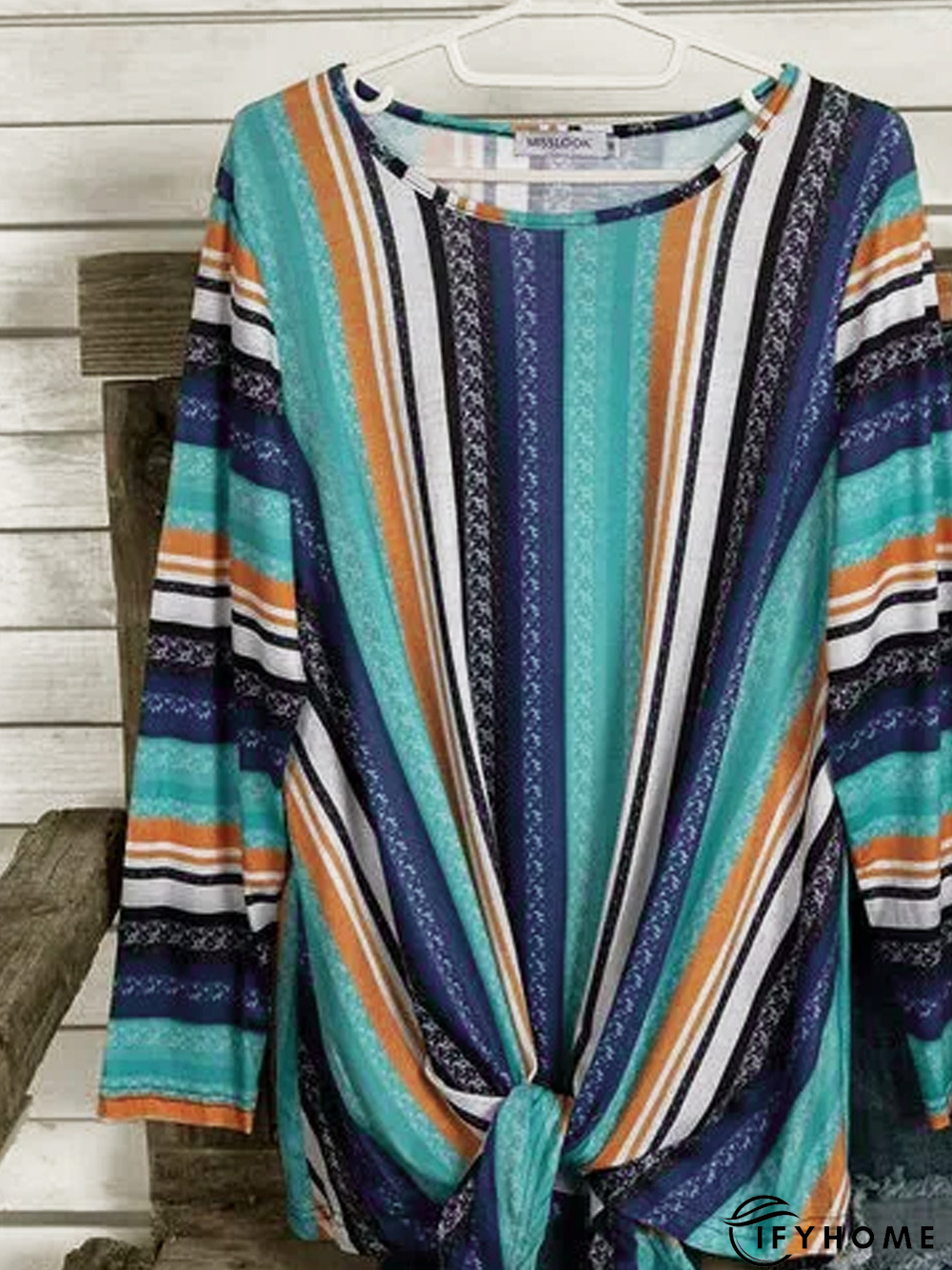 Color-block Long Sleeve Crew Neck Tunic T-Shirt | IFYHOME