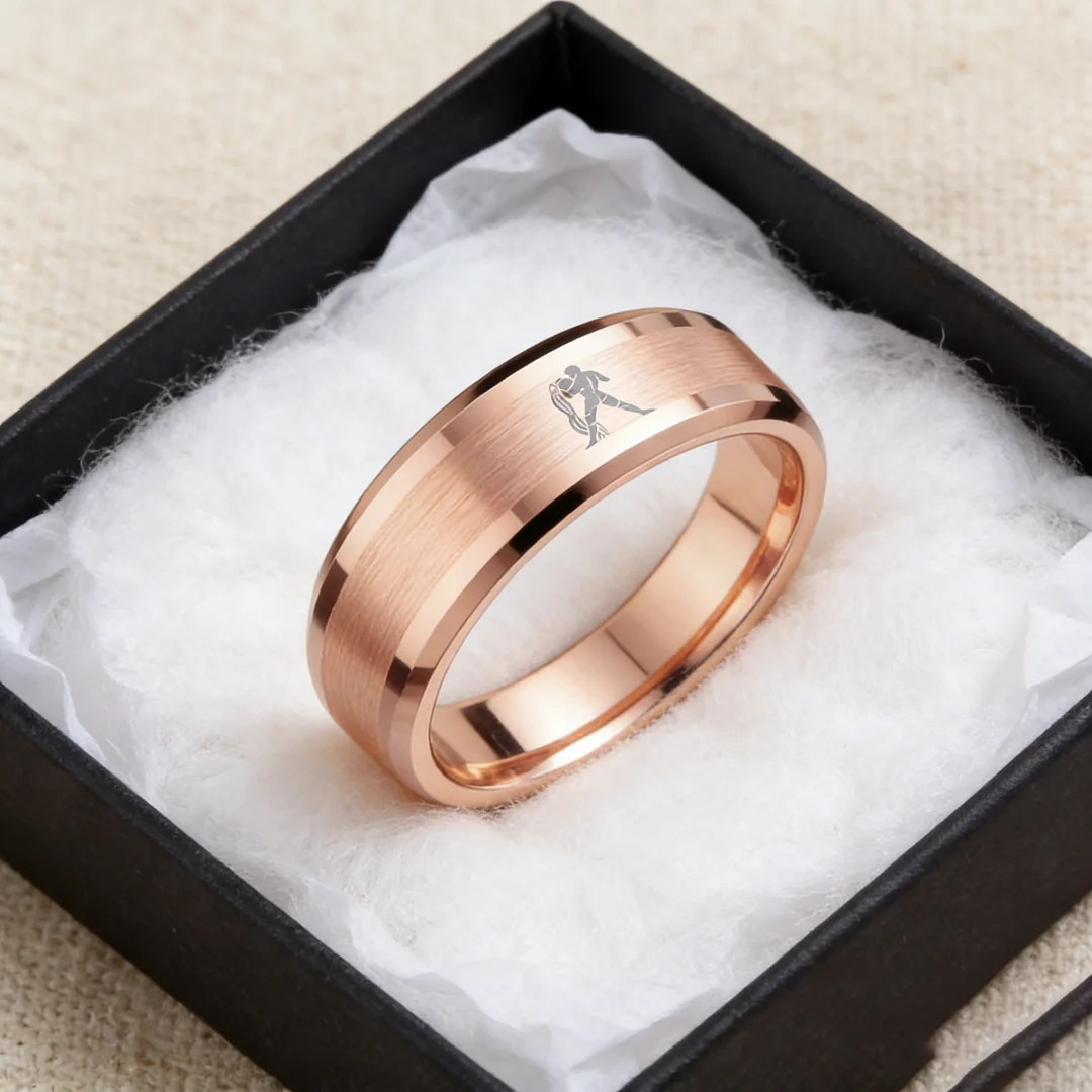 Beveled Edges Rose Gold Laser Etched Tungsten Carbide Ring Rose Gold Aquarius Couple Wedding Bands 4MM 6MM 8MM Width