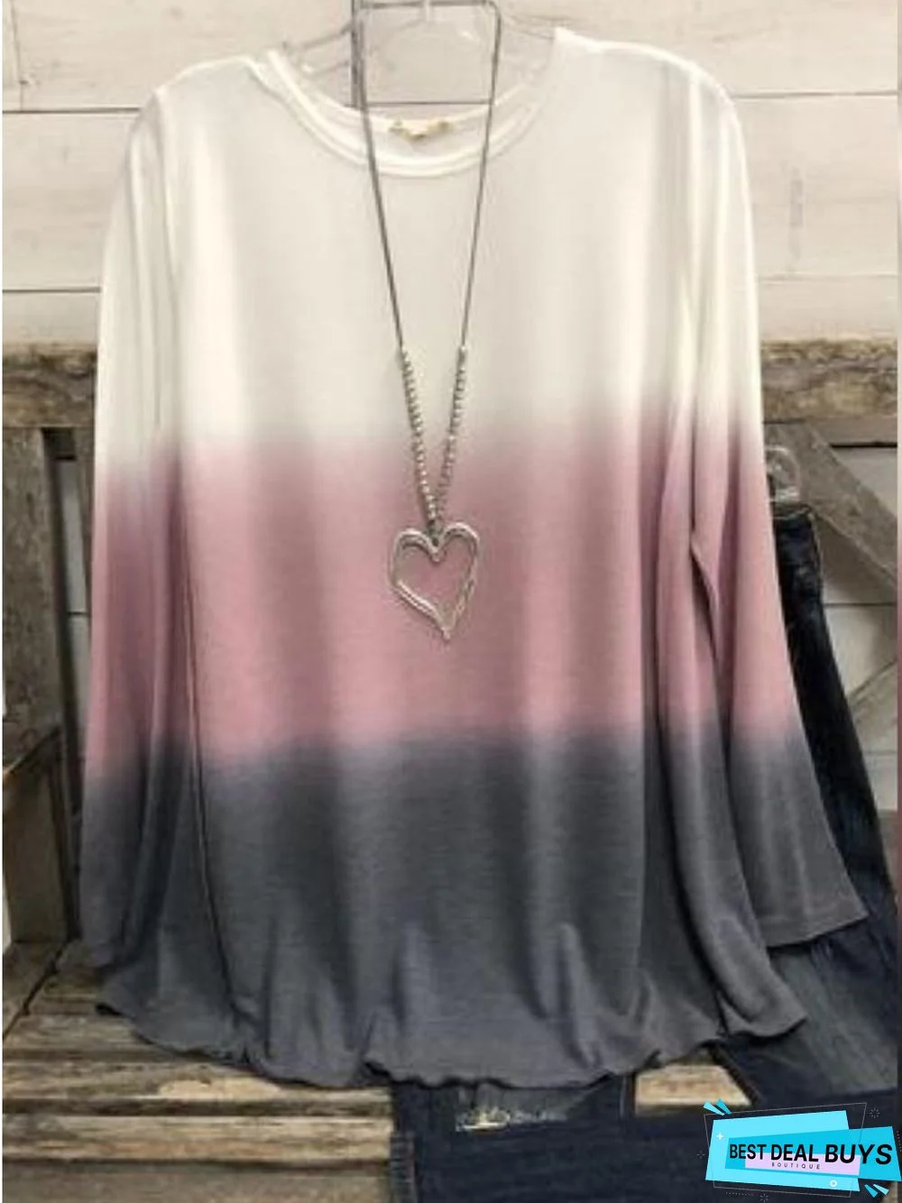 Color-Block Long Sleeve Crew Neck Casual Tunic T-Shirt