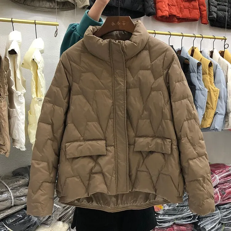 Ailegogo Ultra Light Down Jacket Winter Women Stand Collar Feather Puffer Coat 90% White Duck Down Parkas Solid Color Outerwear