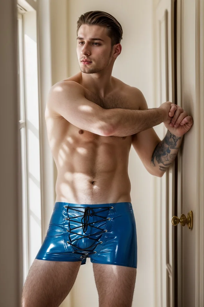 Men's Latex Shorts Male Front-Laced Shorts Cool Tough Guy Shorts