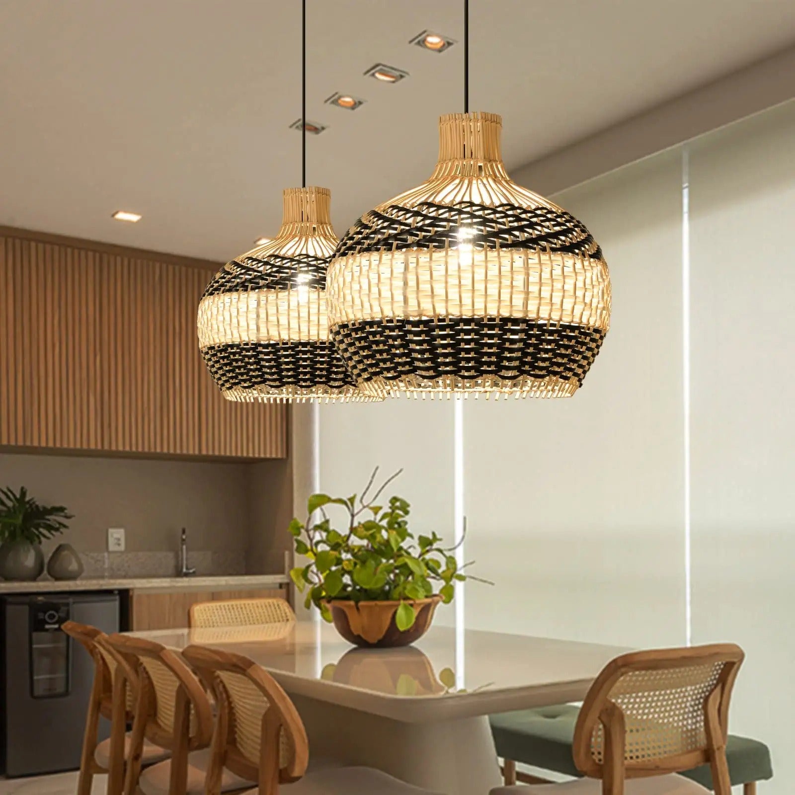 Black & White Lampshade Rattan Pendant Light