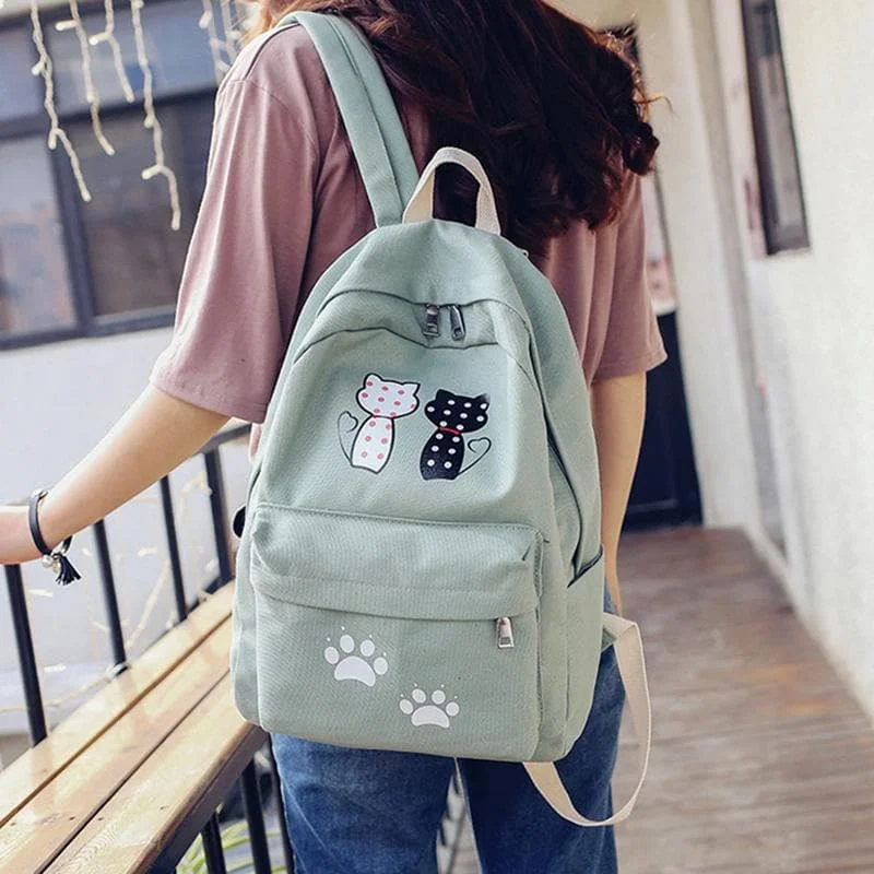 Navy/Green/Pink/Black Loving Couple Cats Backpack SP1710393