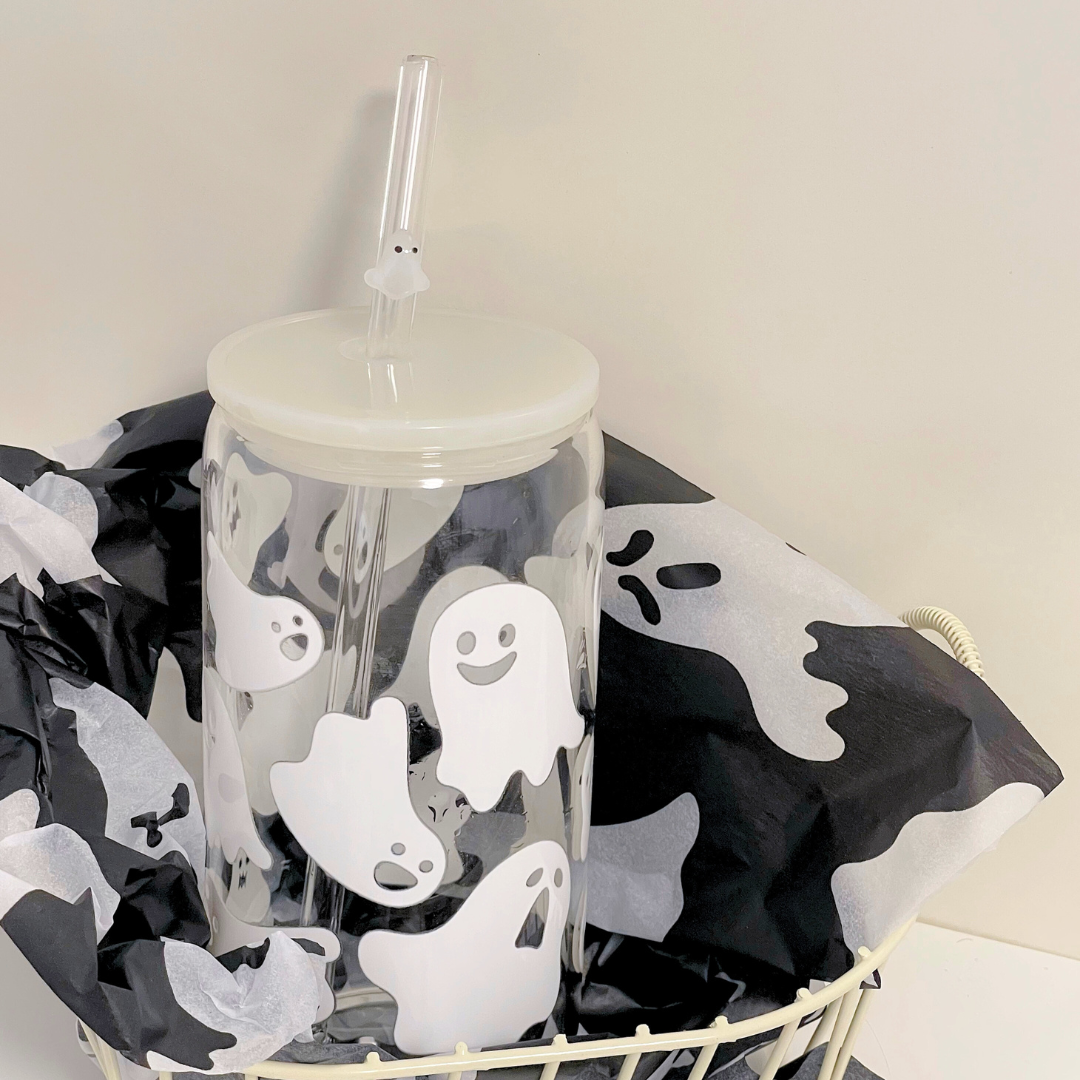 Maneifurui™   Cute Ghost  Glass Can