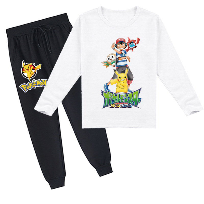 Mayoulove Pikachu Kids Long Sleeve T-Shirt and Pants Set | Cute Pikachu Print | Comfortable & Stylish | Perfect for Boys and Girls Aged 3-8 | Kids Fashion-Mayoulove