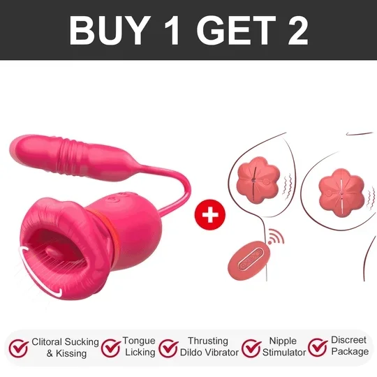 Rose Big Mouth Vibrator with 10 Modes of Oral Sucking and Thrusting G-spot Stimulation