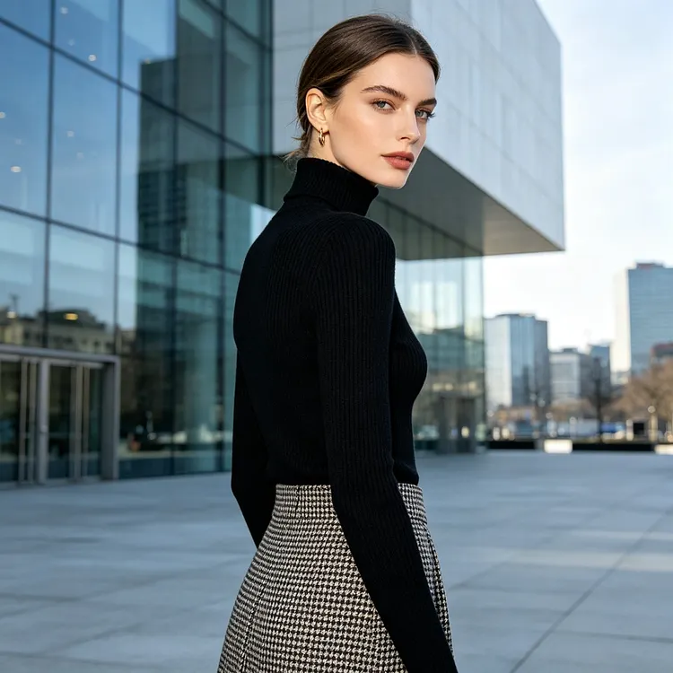 Black Turtleneck Ribbed Sweater