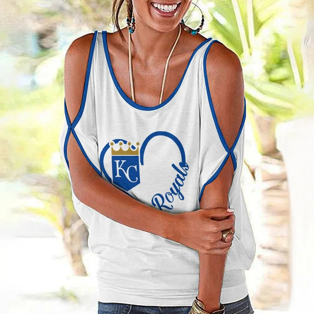 Shoulder Off  Loose Short Sleeve Casual T-shirt for Women Printed with Pattern,Blue,Light Blue,Gold,White