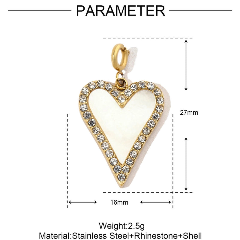 3 PCS/Package 6*14mm 304 Stainless Steel Shell Zircon Heart Pendant Jewelry Accessories
