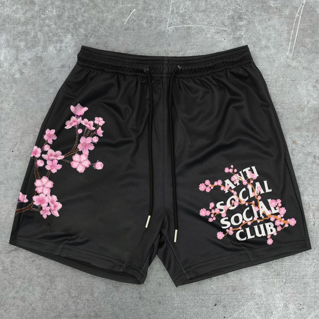 Sopula Vintage Floral Letter Graphics Mesh Shorts