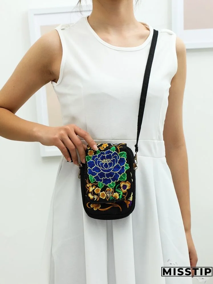 Floral Embroidery Crossbody Bag