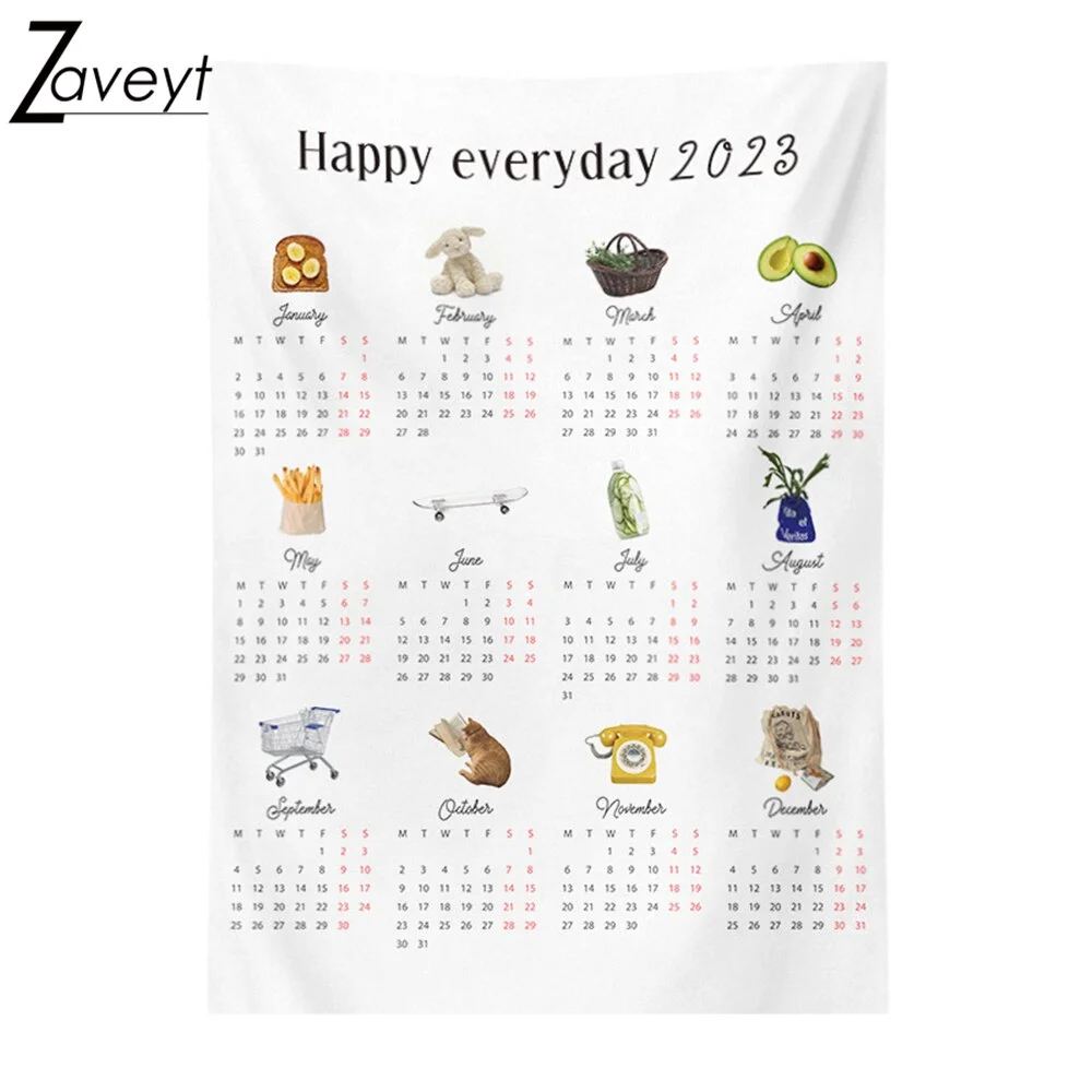 Nigikala 2023 New Year Cartoon Calendar Hanging Cloth Student Child Study Room Decor Wall Tapestry Annual plan Bedroom Background