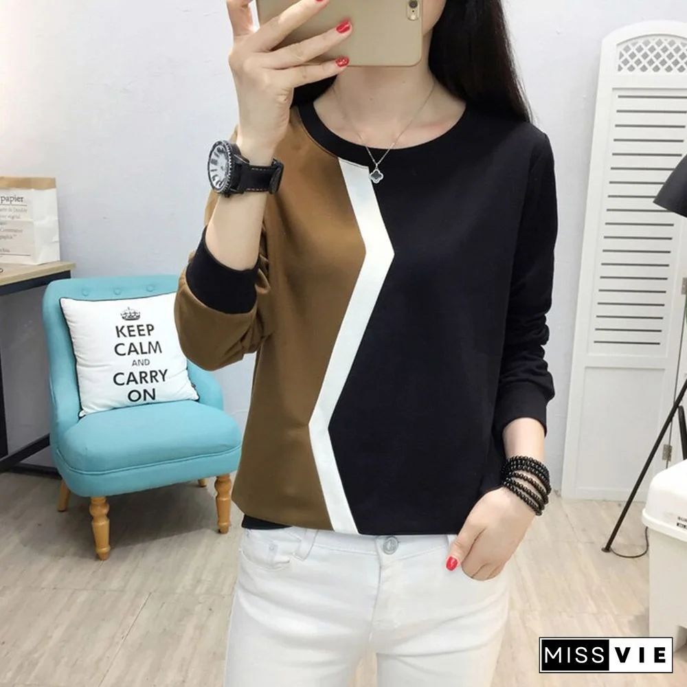 Long Sleeve T Shirt Women Tshirt Patchwork Plus Size T-Shirt Women Tops Autumn And Winter Tee Shirt Femme Camisetas Mujer