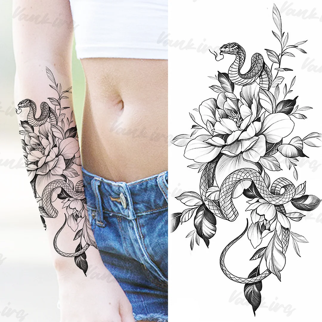 Sdrawing Peony Temporary Tattoos For Women Girls Realistic Anchor Butterfly Flower Fake Tattoo Sticker Sexy Body Arm Tatoos DIY