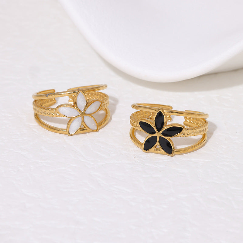 Open Ring Minimalist Flower Stainless Steel Electroplating Rings