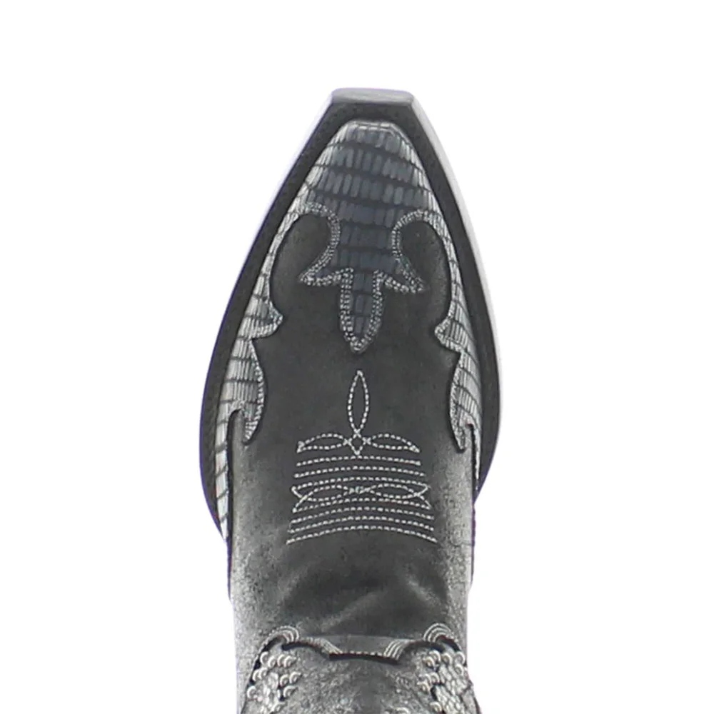 Snip Toe Studded Embroidered Black Western Boots for Women