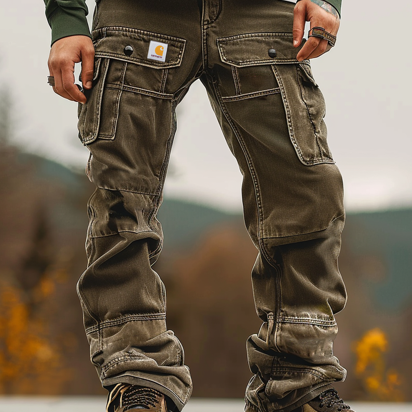 Men's Vintage Patchwork Outdoor Multi-pocket Cargo Pants Trousers