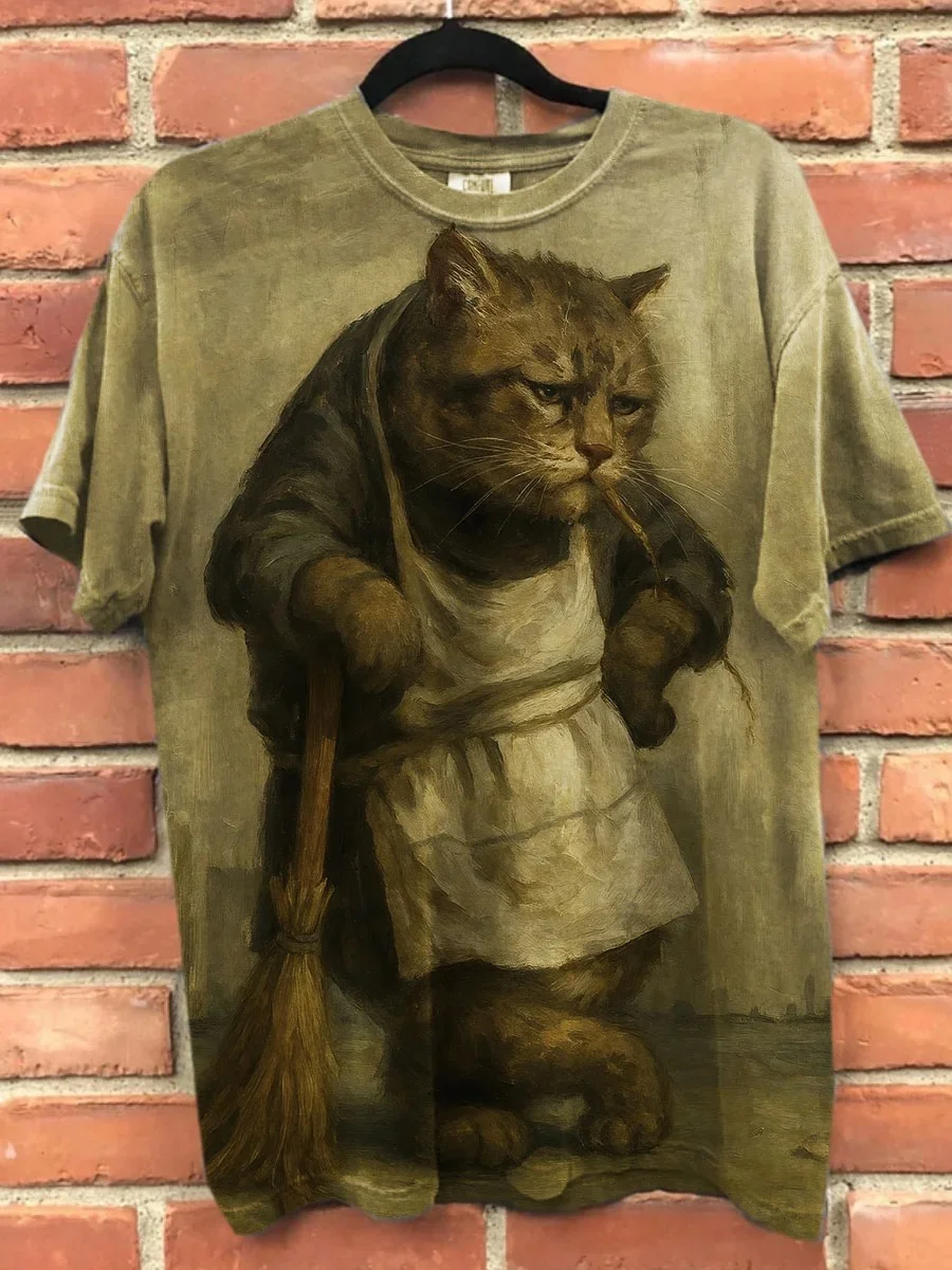 Eagerlys  Funny Sweeper Cat Art Print T-shirt Eagerlys