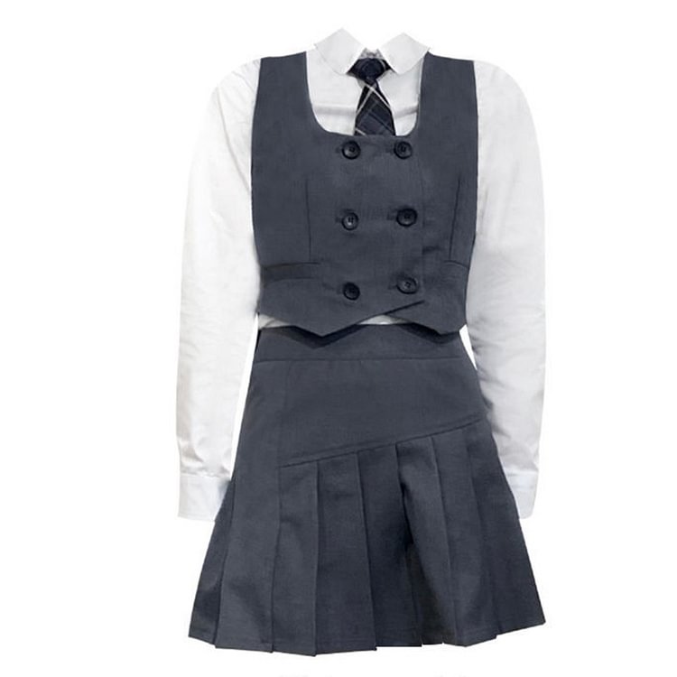 Lapel Shirt Vest Pleated Skirt Three-Piece Set - Modakawa Modakawa