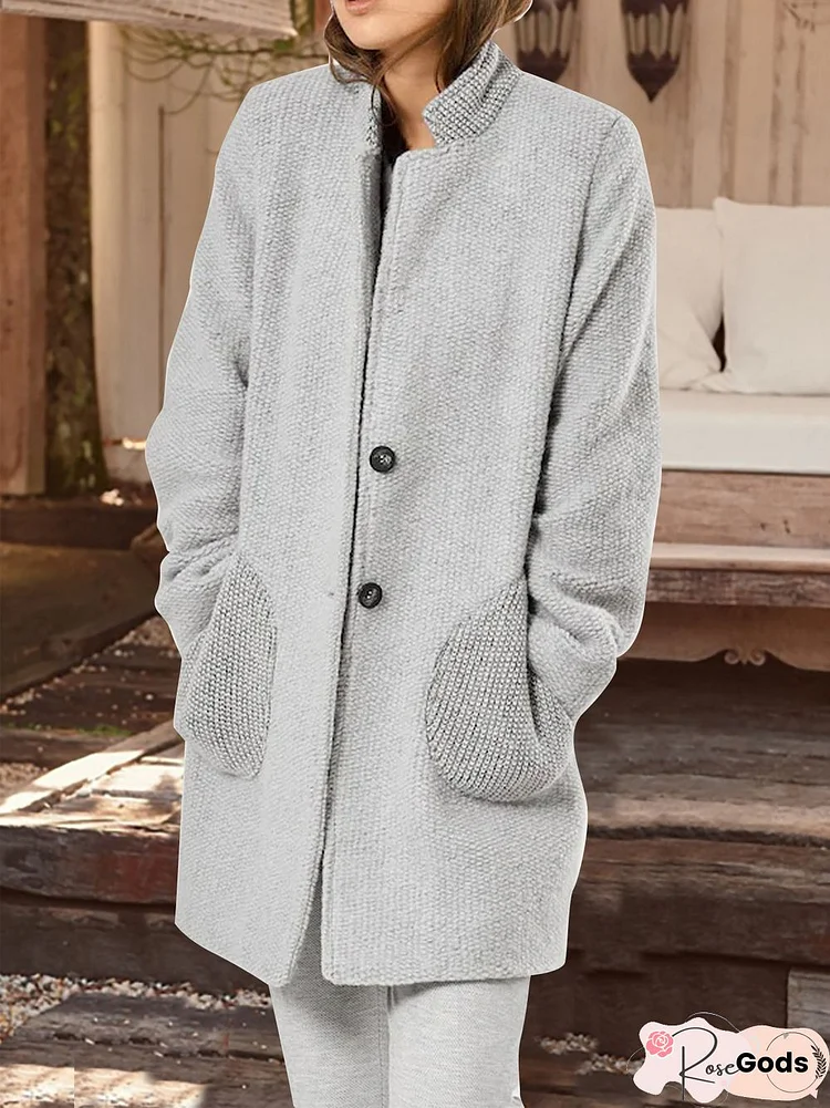 Plain Lapel, Simple Woolen Coat Cardigan Plus Size